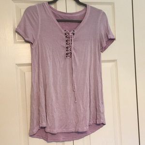 v-neck lace up shirt